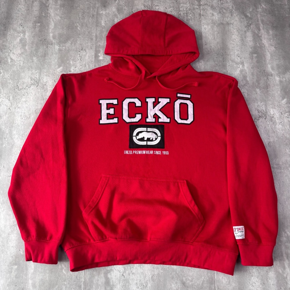 Vintage Ecko Unltd Hoodie Mens Large Red Skate Grunge Sweatshirt Pullover Y2K